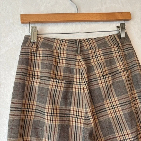 Reformation womens brown Franklin Tartan Plaid wide leg pants trousers size 0 - Picture 8 of 10